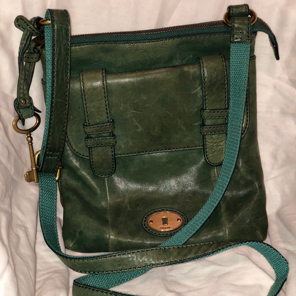 Fossil Aqua Leather Satchel Crossbody Bag